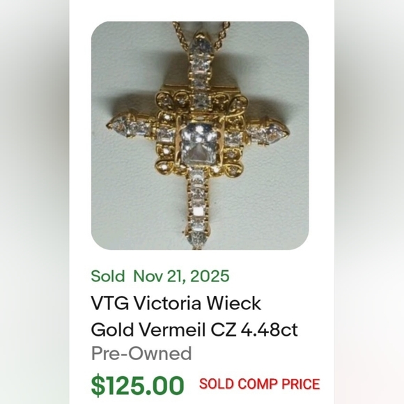Victoria Wieck CZ Rhinestones Pendant & Locket Cross On Gold Vermeil/SS